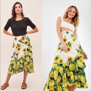 Farm Rio Sunflower linen wrap skirt NWT